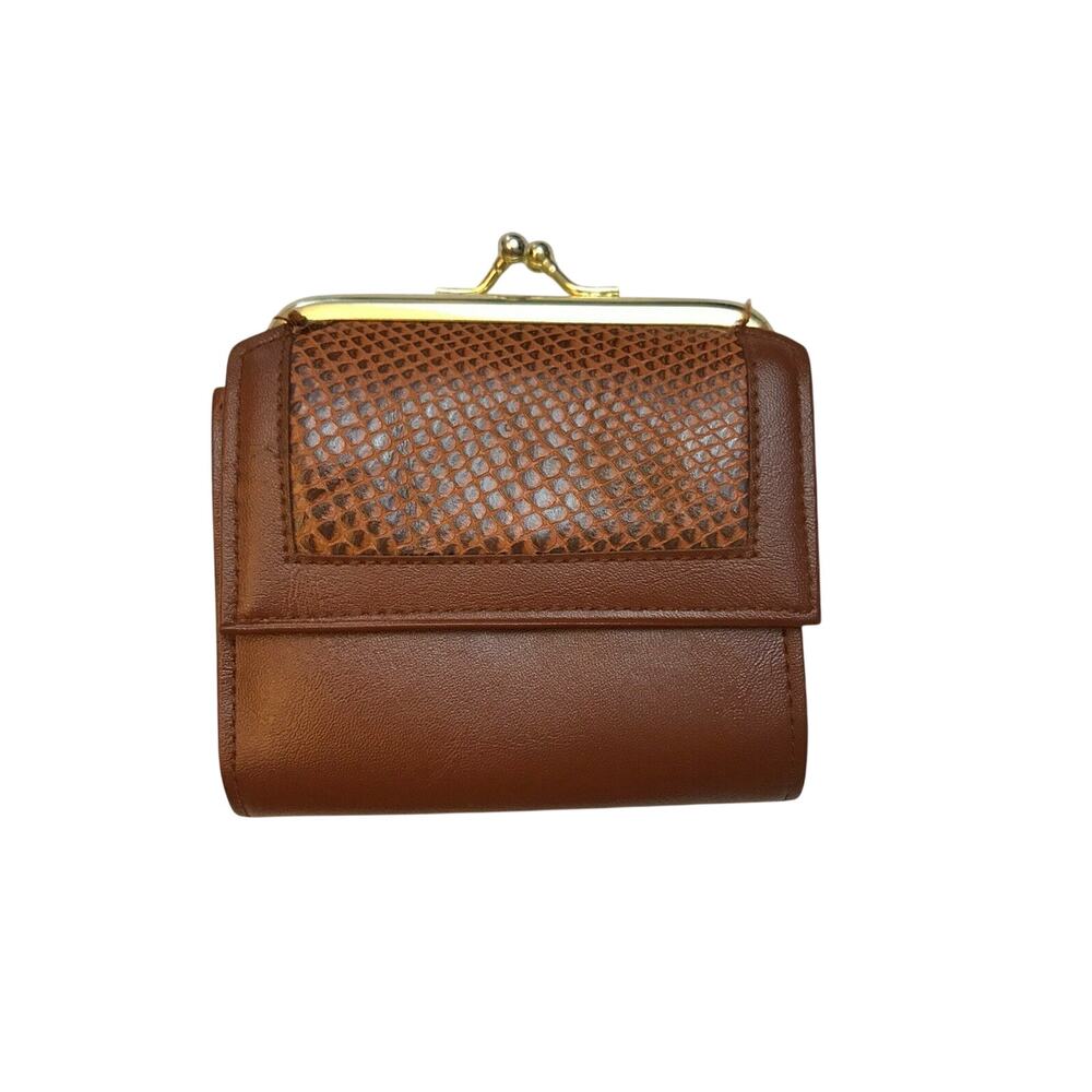 Vintage Avon Star Brand Clamshell Fold Out Dark Brown Cognac Coin Wallet